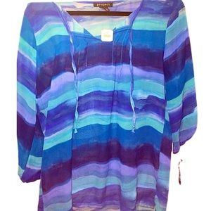 Resortwear sheer striped Blouse from Grand Cayman Ritz ‎ NWT
